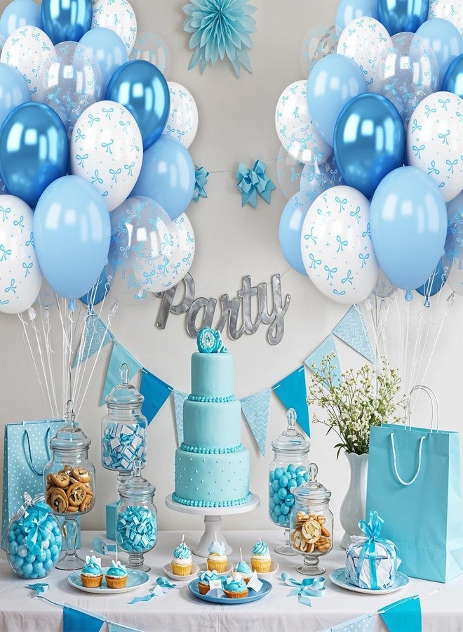 Vibzox Blue Bow Balloons, 30 Pcs 12inch Blue White Balloon With Bow Printed Balloons for Bachelorette Girls Theme Birthday Party Bridal Engagement Decorations - Image 5